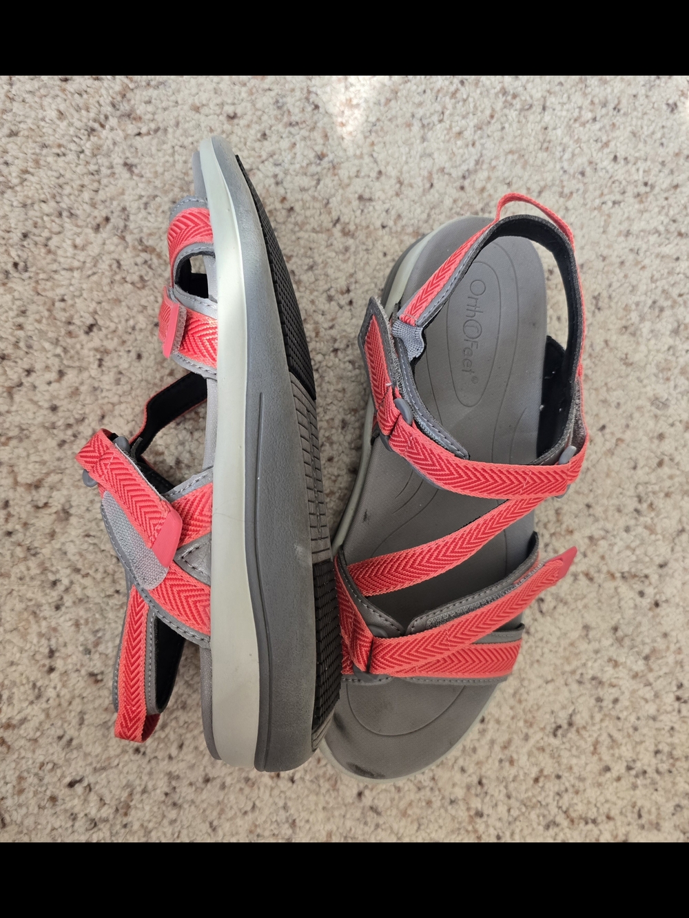 Women's Orthofeet Gray Sandals with Coral Pink Straps
